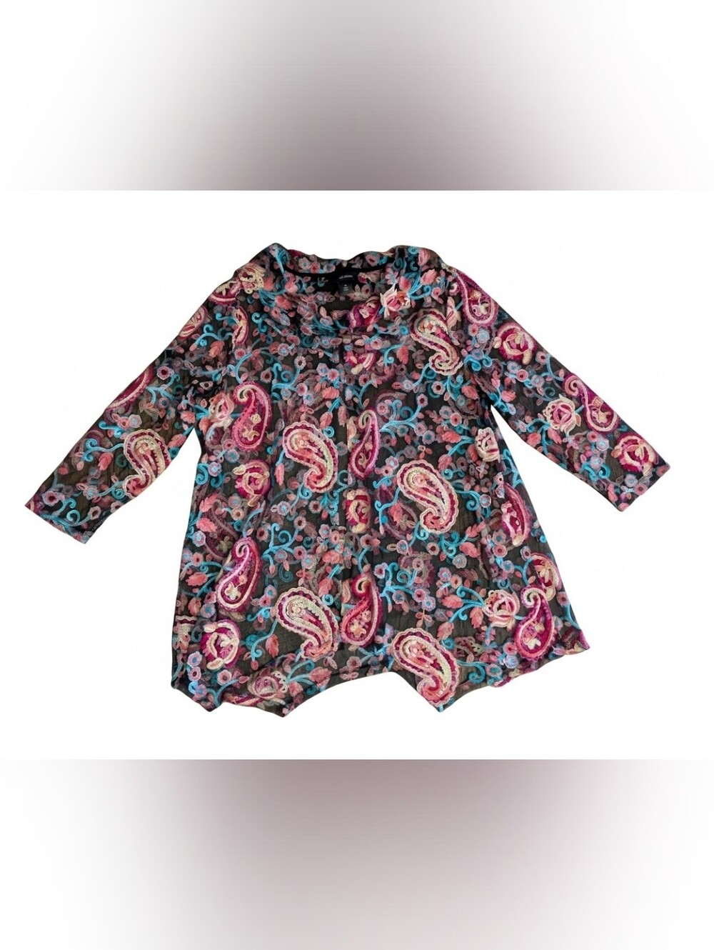 Ali Miles XL Black Sheer Mesh Poncho Whimsigoth Embroidered Paisley Grandmacore